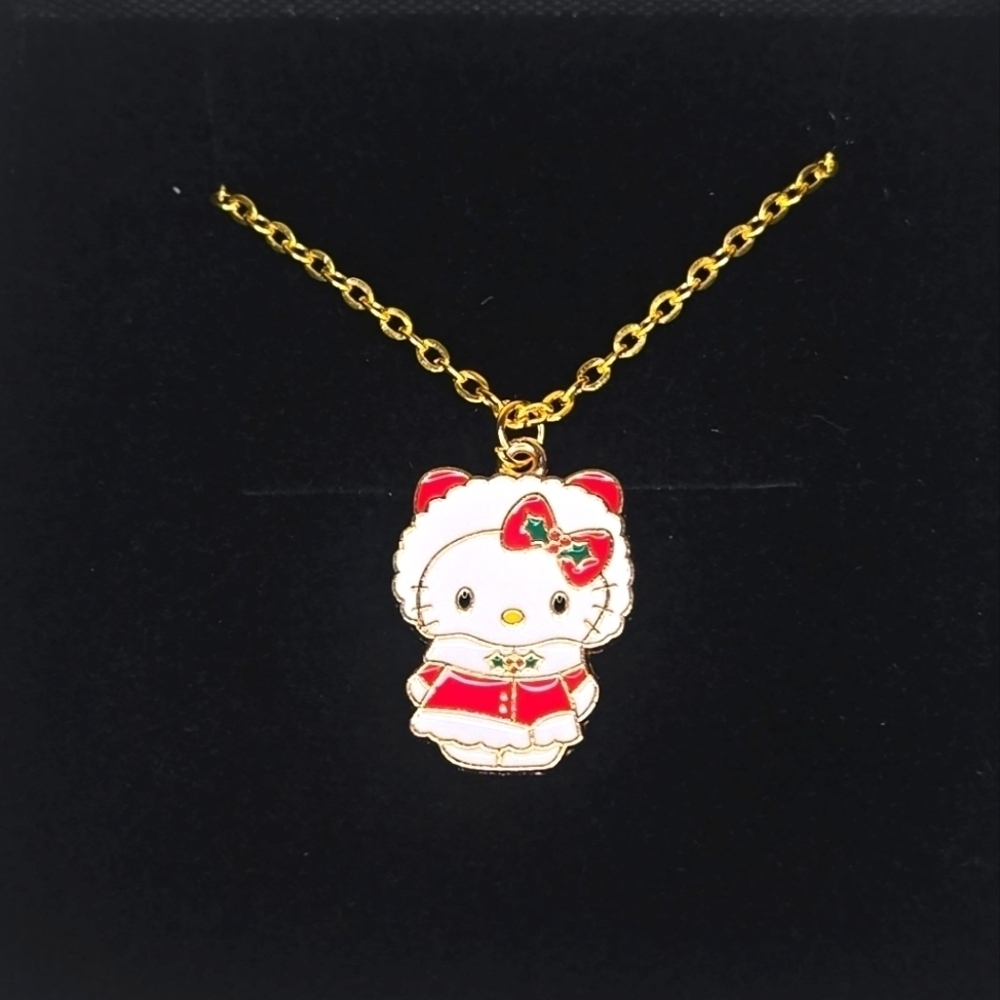 Hello Kitty Necklace Winter Themed Gold Tone